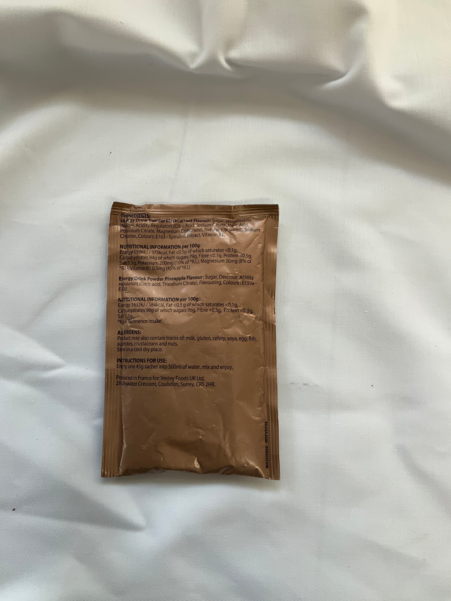 British Military Ration Pack Accessory - Blackcurrant Flavour Drink Powder 45g