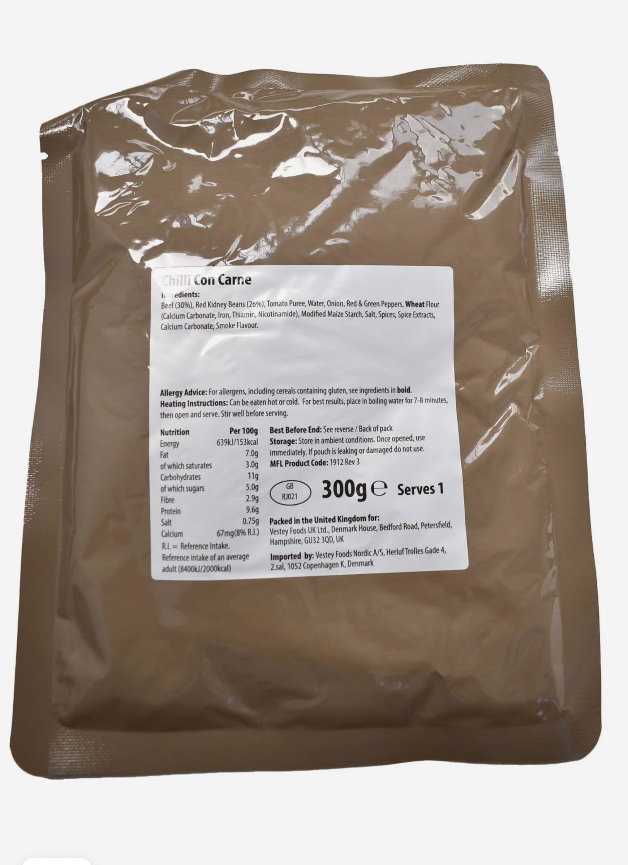 British Army Ration Main Meal Pouch - Chilli Con Carne 300g