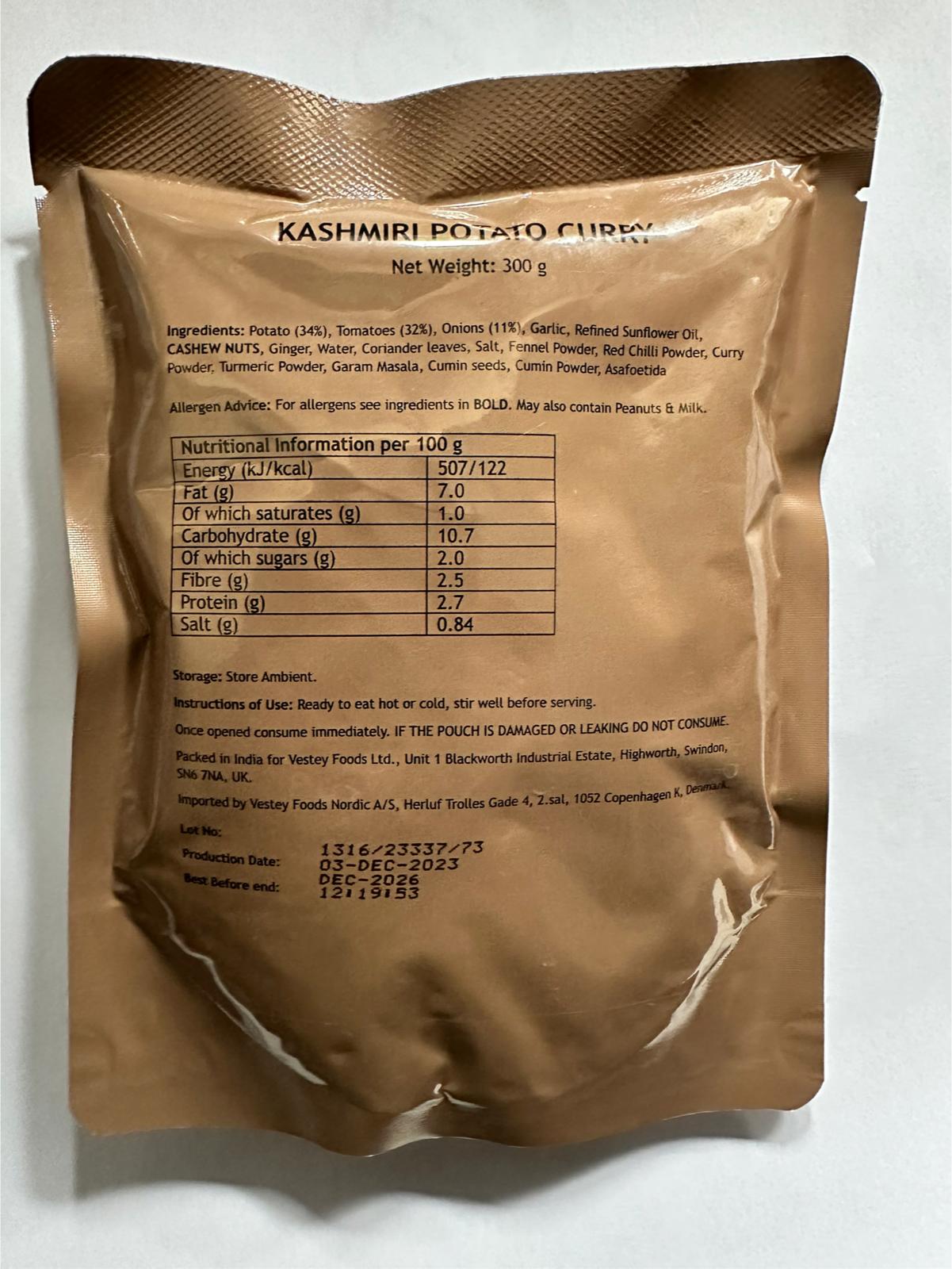 British Military Ration Main Meal Pouch - kashmiri potato curry 300g