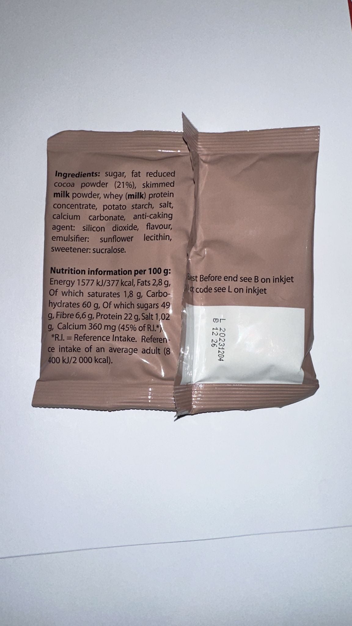 British army Ration Pack - Hot Chocolate flavour drink powder with sugar and sweetener