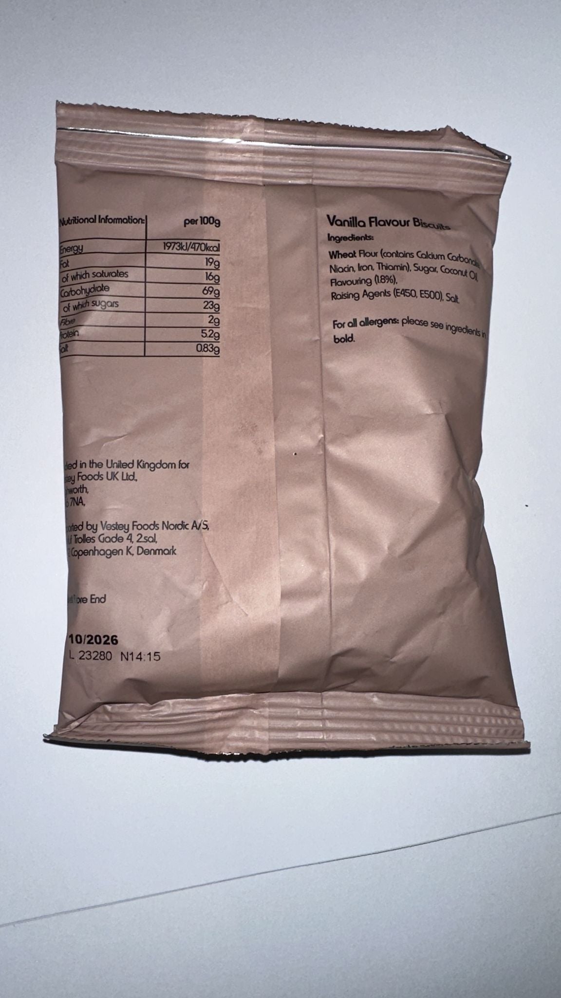 British Military Ration Pack Accessory - vanilla Biscuit Biscuits 50g