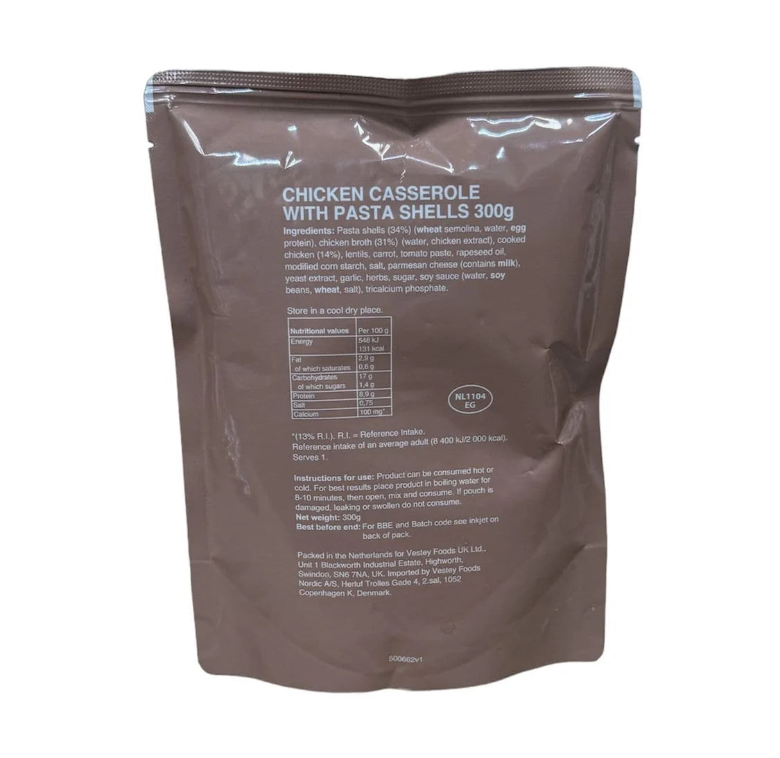British army Ration Main Meal Pouch - Chicken Casserole With Pasta Shells 300g
