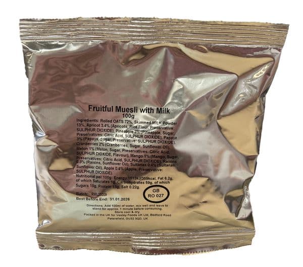 British army Ration Meal Breakfast Pouch - Fruitful Muesli With Milk