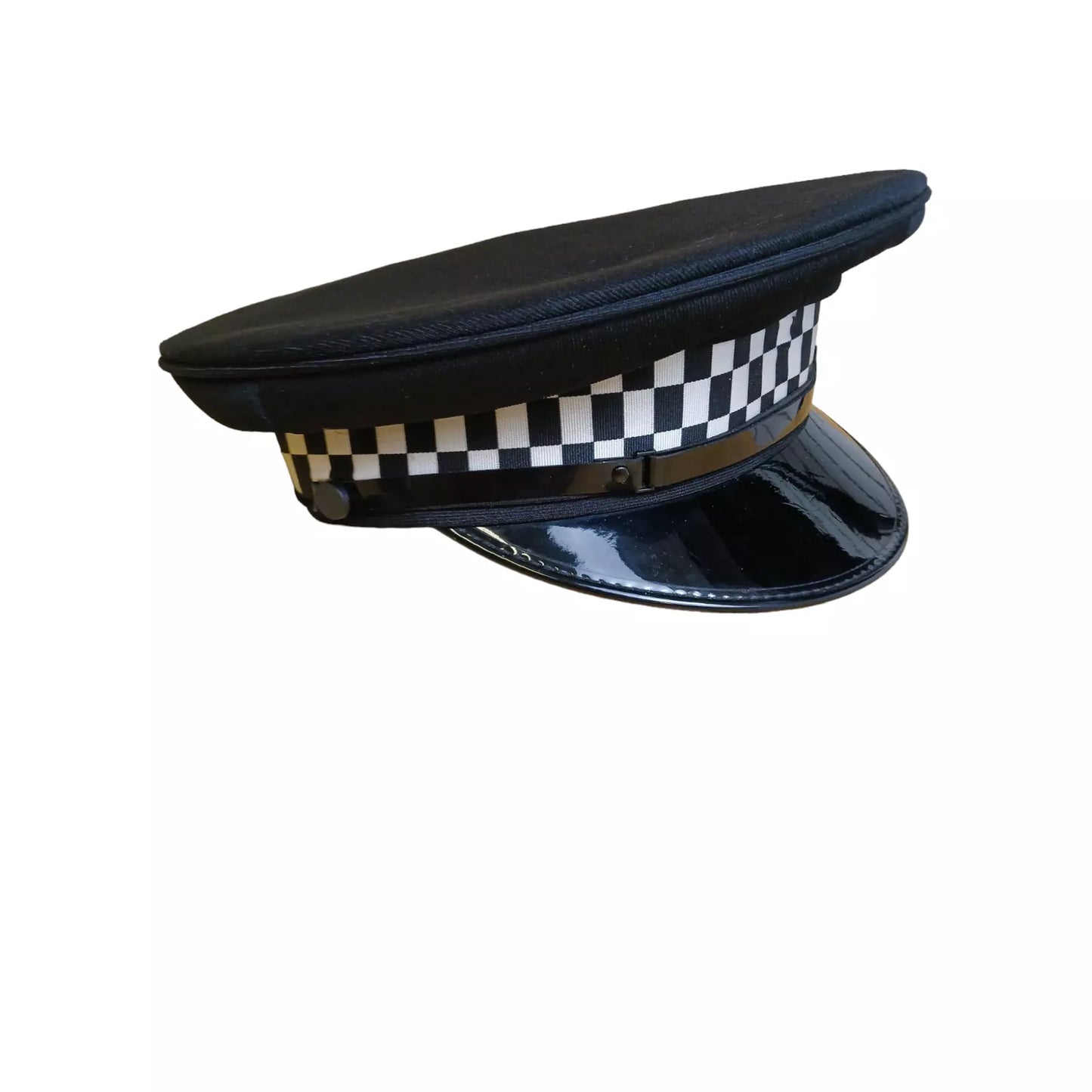 Ex Police Black Peaked Cap Checked Band