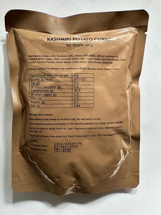 British Military Ration Main Meal Pouch - kashmiri potato curry  300g