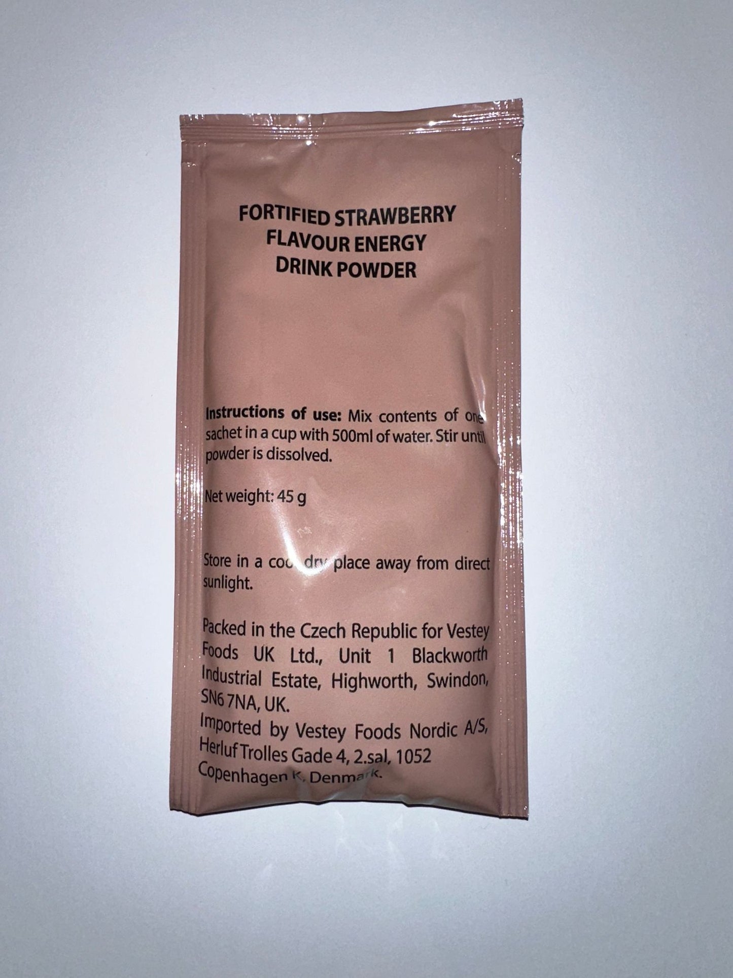 British army Ration Pack -  fortified strawberry energy Drink Powder 45g