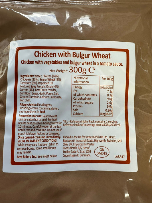 British Army Ration Main Meal Pouch - chicken with Bulgur Wheat 300g