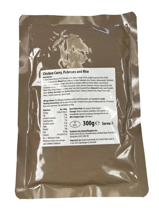 British Army Ration Main Meal Pouch - Chicken Curry With Potatoes & Rice 300g
