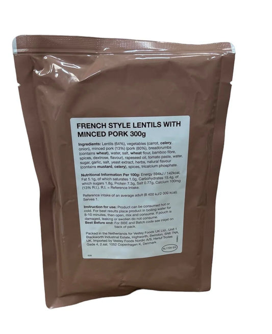 British army Ration Main Meal Pouch - French Style Lentils With Minced Pork 300g