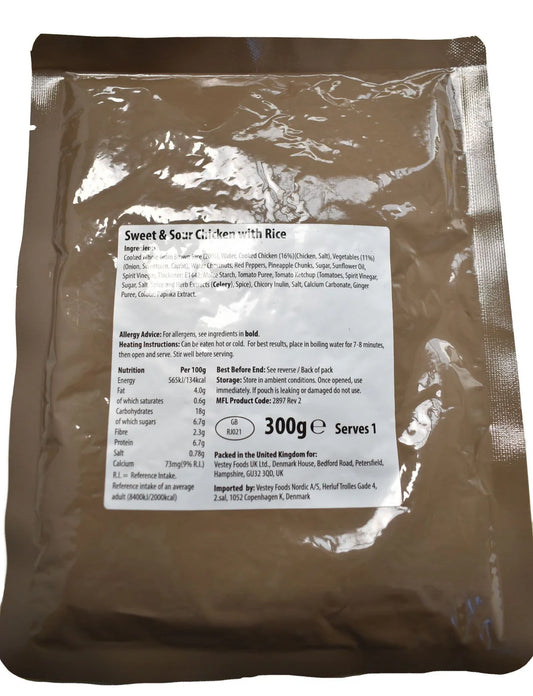 British Army Ration Main Meal Pouch - Sweet & Sour Chicken With Rice 300g