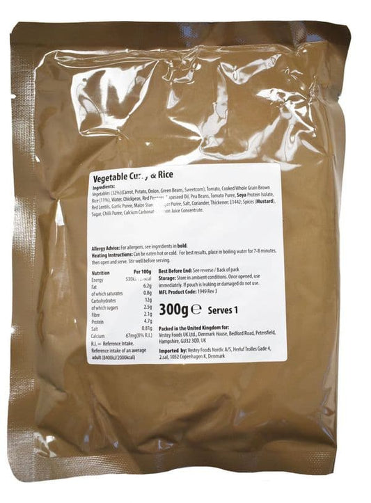 British Military Ration Main Meal Pouch - Vegetable Curry & Rice 300g