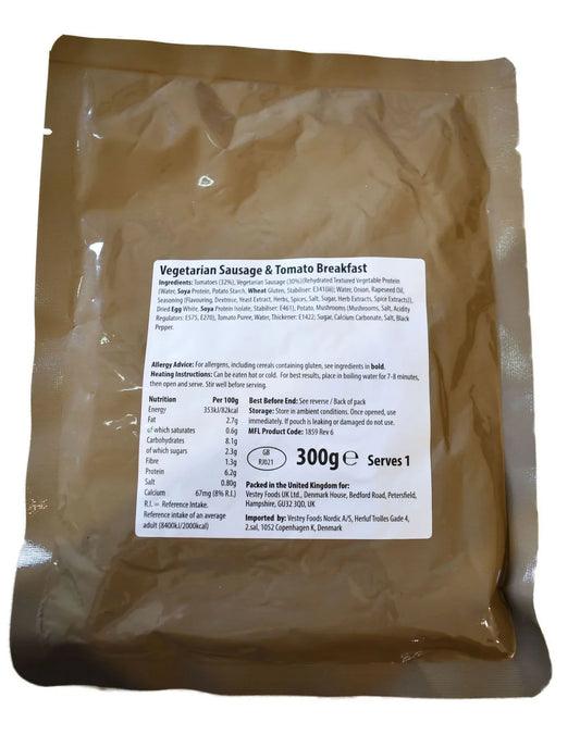 British Army Ration Main Meal Pouch - Vegetarian Sausage & Tomato Breakfast 300g