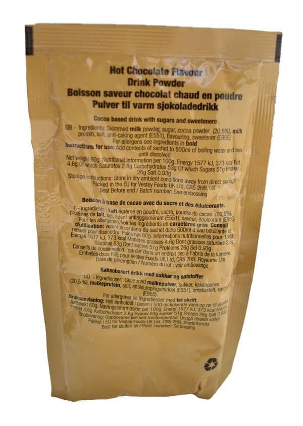 Hot A Rations British Military Ration Pack Accessory - Hot Chocolate Sachet 60g – The ...