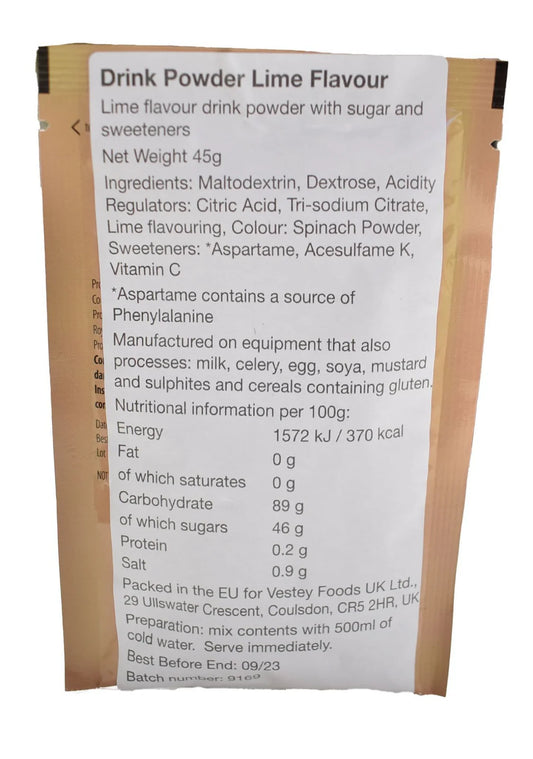 British Army Ration  - Lime Fruit Flavour Drink Powder 45g